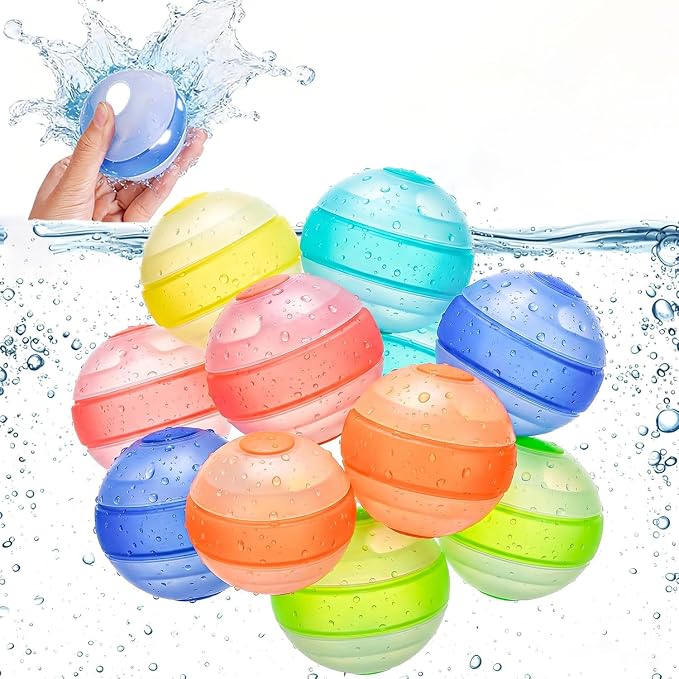 12 Pcs Reusable Water Balloons for Kids, Quick Fill, Self Sealing, Silicone, Refillable Water Balloons, Backyard, Pool, Beach Water Games for Boys & Girls, Water Toys for Kids Ages 4-8