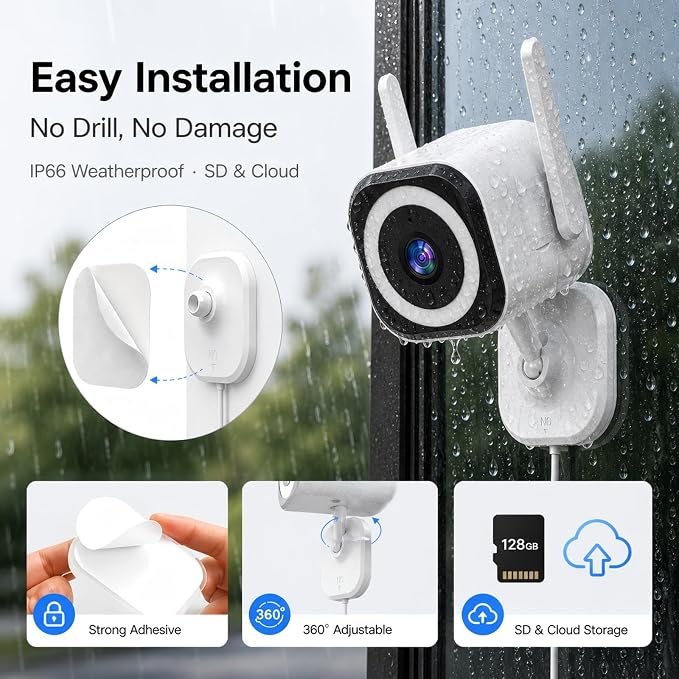 Cameras for Home Security Indoor Outdoor, Dual Antenna 5G/2.4G WiFi Security Camera, Plug-in Stable Live View, 2K Color Night Vision, 4X Zoom, 2-Way Audio, IP66, SD/Cloud