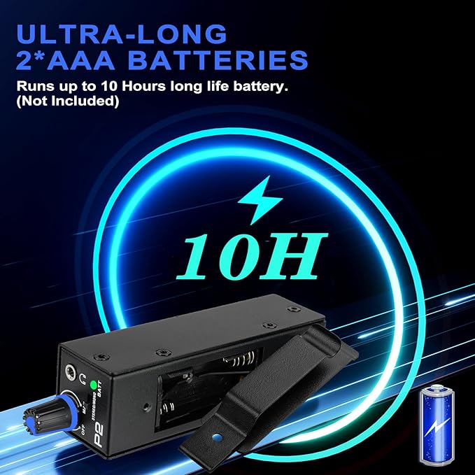 P2 Portable In Ear Monitor Amplifier, Headphone Amp with XLR/TRS Inputs 3.5mm Output, Enhanced Sound Quality, Durable Belt Clip, Guitar Headphone Amplifier with Stereo/Mono Switch for Performers,Black