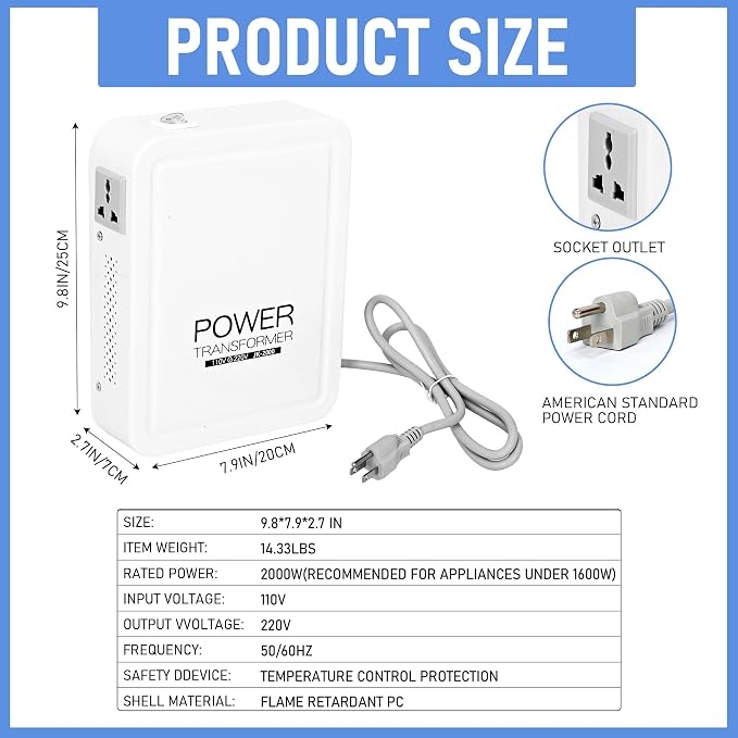 Nisorpa Updated 2000W Step Up Transformer 110v to 220v High Voltage Step up Voltage Electrical Converter with Overheat Protection for Euro China Korea 220V-240V Appliances