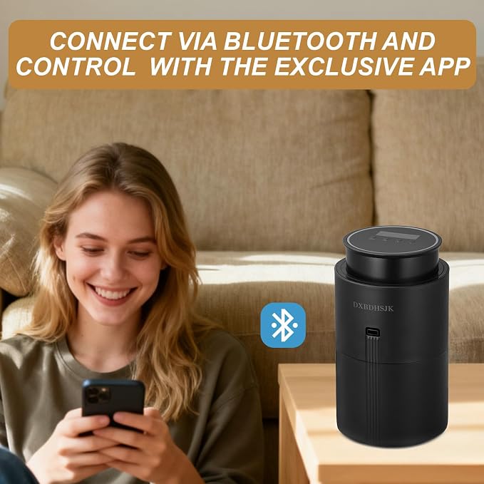 Bluetooth Waterless Diffuser, Smart Home Essential Oil Diffuser, Fragrance Coverage Up to 2,000 Sq Ft, Ideal for Home, Hotel, Office, Restaurant and Spa. (Black)