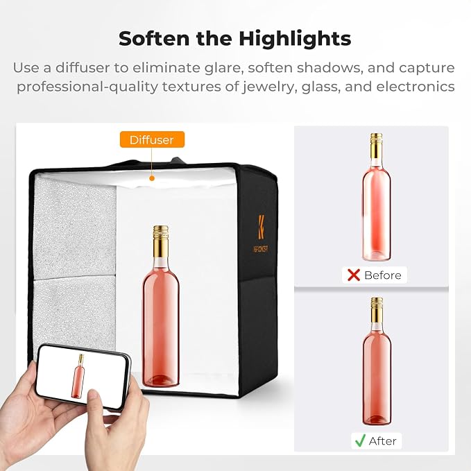 K&F CONCEPT Photo Studio Light Box - 16"x16" Shooting Tent, Light Box Photography with 120 LED Lights & 6 PVC Backdrops for Jewelry, Watch, Cosmetics & Small Product Photography