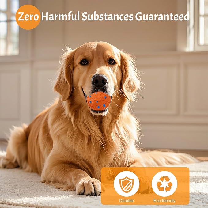 Moving Dog Toy, Interactive, Bouncing and Rotating, Silent Foam Material, IP54 Waterproof Rating, Smart Active Rolling, Stimulation Toys for Medium and to Keep Them Busy (Remote Orange)