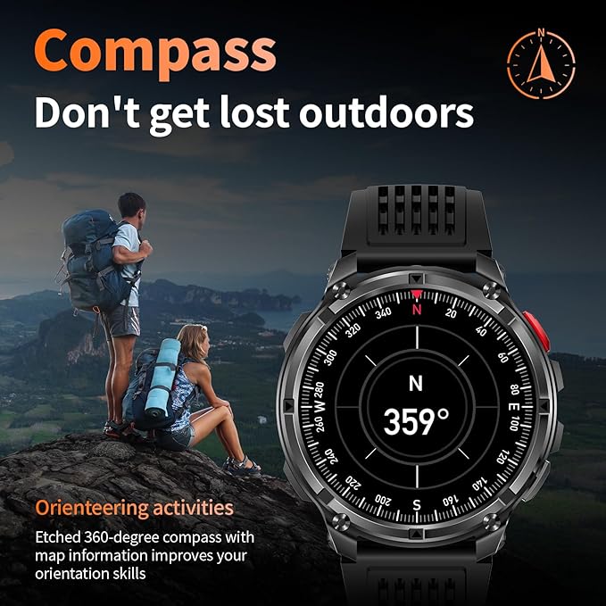 Mens Smart Watch for Android Phones and iPhone,Military Sport Smart Watches for Men Fitness Tracker Watch with Flashlight/Compass/Waterproof/100 Days Battery/Heart Rate/Sleep/100+ Sport Modes