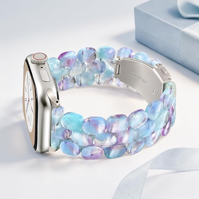V-MORO Resin Band Compatible with Apple Watch 42mm/41mm/40mm/38mm Women Fashion Dressy Fancy Strap Bracelet lightweight Wristband for iWatch Bands Series 11 10 9 8 7 6 5 4 3 2 1 SE(Purplish Blue)