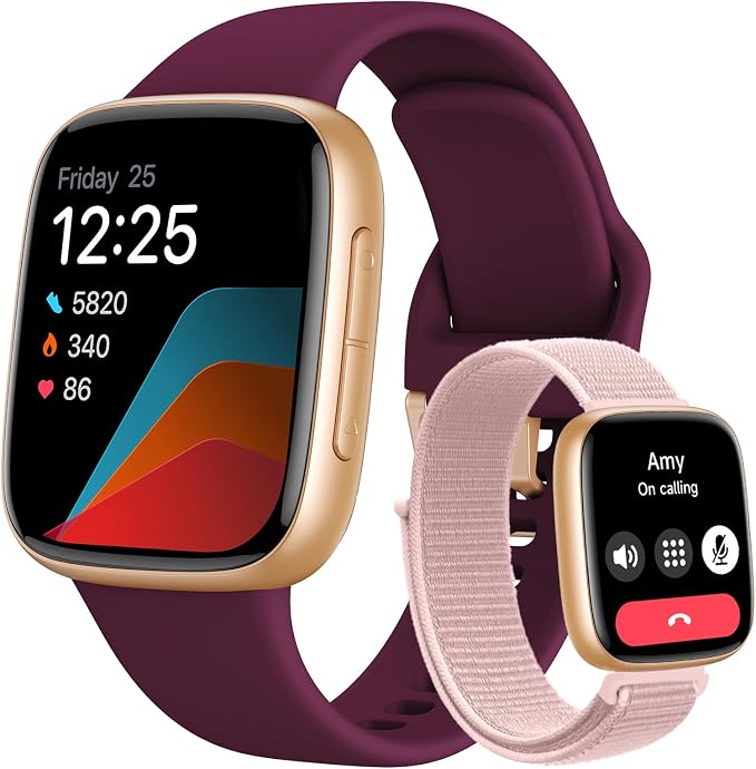 Smart Watch for Women, 1.85" AMOLED Always-On Display Screen Smartwatch for iPhone & Android, 3ATM Waterproof Fitness Tracker with Bluetooth Call, Heart Rate/Sleep/SpO2 Monitor, 120+ Sport Modes