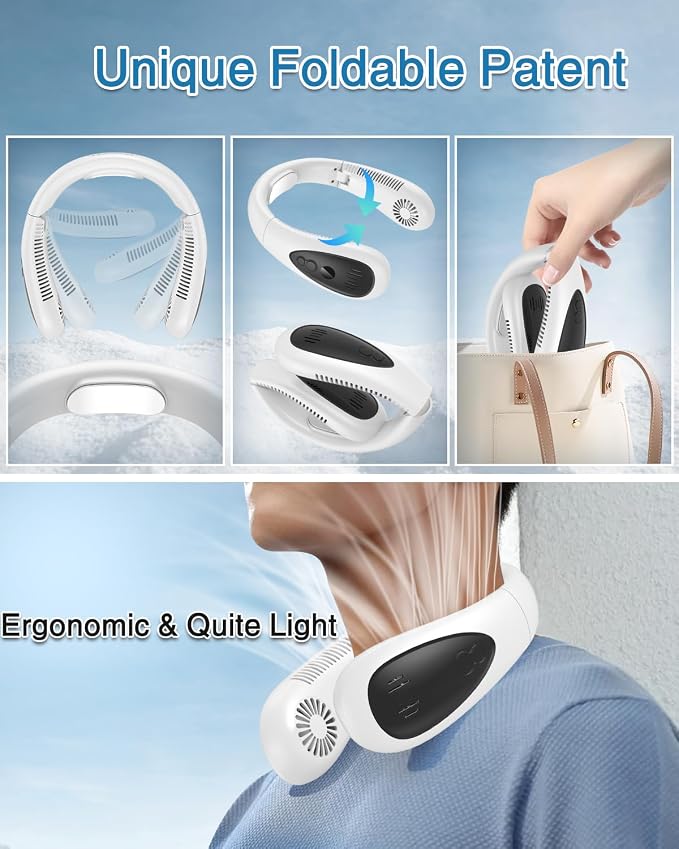 Neck Air Conditioner, Portable Neck Fan with Cooling Plate 360°Cooling Airflow, 5000mah Rechargeable USB Fan Hands Free Bladeless Wearable Foldable Mini Fan for Men Women Home Office Outdoor
