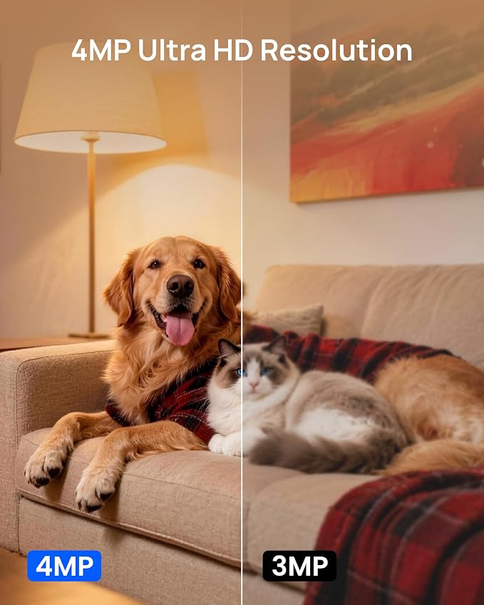 Indoor Security Camera with 4" Screen, 4MP Baby/Elderly Monitor with AI Conversation & Two-Way Talk Video, Baby Crying, Human and Pet Detection, 355°Pan, 5G/2.4G WiFi, Motion Tracking, Smart Home
