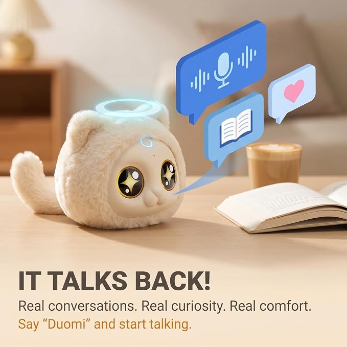 AI Robot Companion, Interactive Plush Talking Toy with Smart Voice Response,Emotional Support Robot for Kids 14+ and Adults, Conversation Pal, Storytelling Robot Pet, Birthday Gift (White)