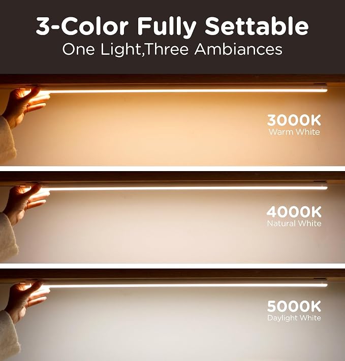 Under Cabinet Lighting Plug in, Dimmable 3CCT 3000/4000/5000K AC120V Super Bright Ultra Slim Linkable LED Counter Lights for Kitchen, Shelf, Closet, Cupboard, White 32 inch 4Pack