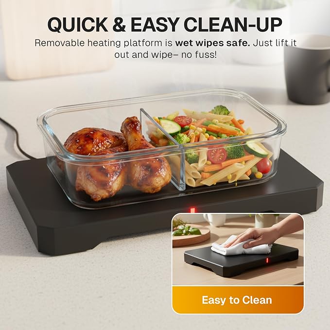 FORABEST Portable Microwave Food Warmer - Electric Lunch Box 80W with Insulated Bag and Utensils - 12V/24V Car/Truck & 110/220V Home/Office Use - Fits up to 10 x 7 x 5 Inches Containers - Black