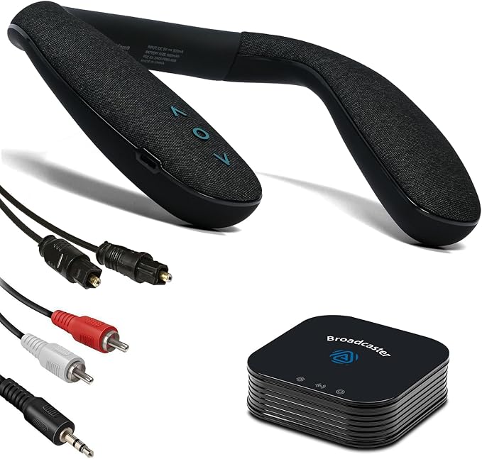 BA210 v2 Auracast Bluetooth 5.3 Transmitter with JY538 Neckband Speaker, 50 Hrs Battery, aptX Adaptive/LL/HD, Optical/3.5mm/RCA, for TV & Audio Systems