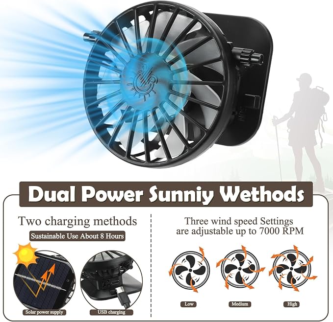Berlune Sun Hat with 2 Solar Fan Wide Brim Fishing Bucket Hat USB & Solar for Men Women UPF 50+ Cooling for Fishing Beach