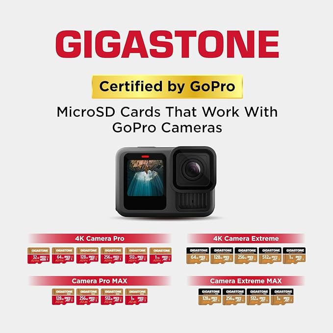 【5-Years Data Recovery】 GIGASTONE 512GB Micro SD Card 2-Pack, Camera Pro MAX, A2 V30 MicroSDXC Memory Card for Gopro, Action Cams, 4K UHD Video, Up to 170/140 MB/s, UHS-I U3 C10 with Adapter