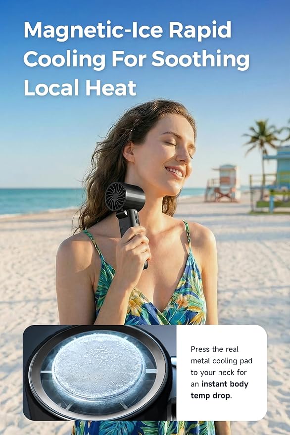 Portable Handheld Turbo Fan with Cooling Plate and Retractable USB-C Cable, 6000mAh Rechargeable, Powerful 100-Speed Wind, LED Display,135° Adjustable, Summer Essential for Travel/Outdoor/Office