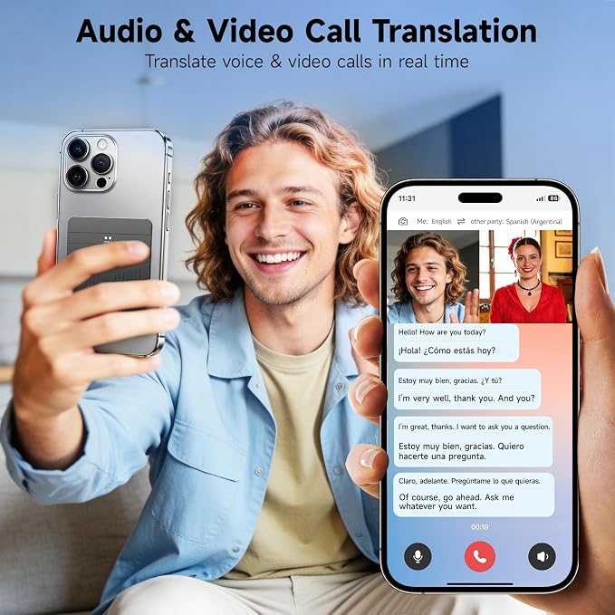 AI Language Translator, HFfit AI Assistant, 136 Online & 11 Offline Languages, Real-Time Voice & Photo Translation, Meeting Recorder, APP Control for Travel, Business & Learning