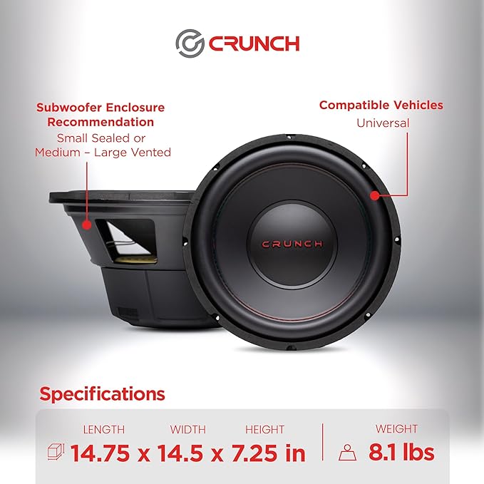 Crunch CRW12D4 12 Inch 800 Watt RMS 4 Ohm Dual Voice Coil Car Audio Subwoofer Speakers with Spade Terminals for Sealed or Vented Enclosure (2 Pack)