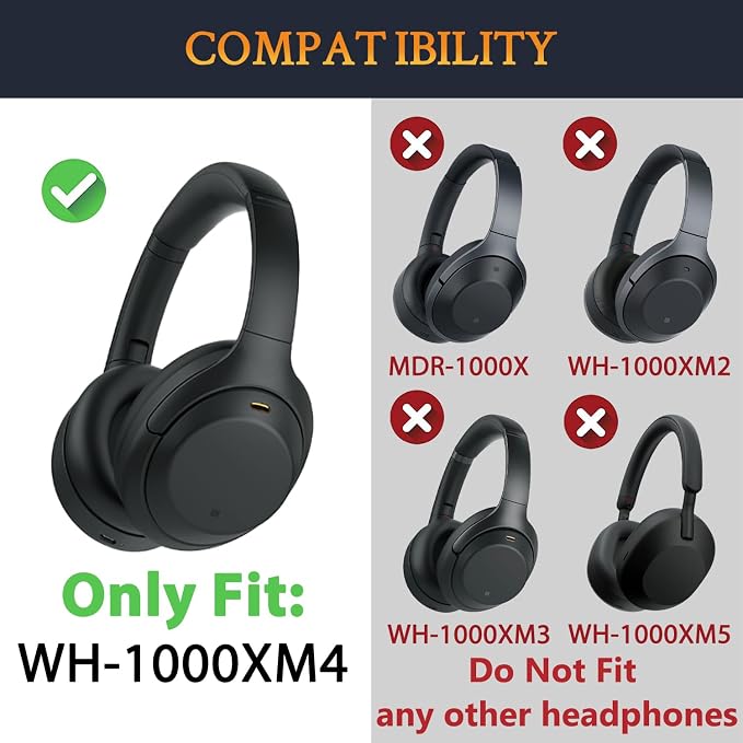SOULWIT Replacement Kit for Sony WH-1000XM4 Headphones, Ear Pads Cushions + Headband Repair Part - Black