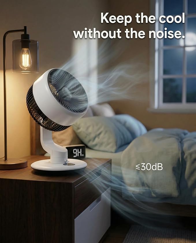 Desk Fan for Office, Rechargeable Air Circulator Fan for Bedroom Cooling, Ultra Quiet Battery Powered Table Fan, 5 Speeds, 9H Timer & 120°Oscillating Smart Portable Fan for Dorm, Home, Kitchen