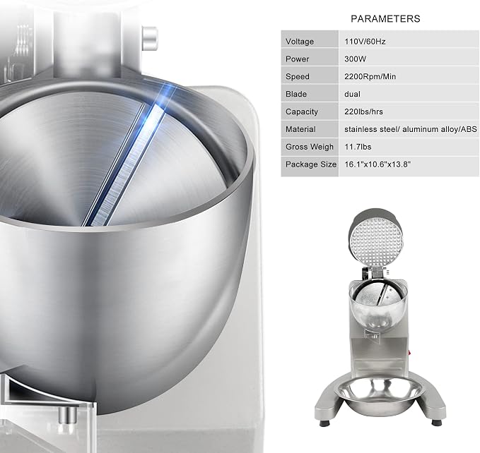 Electric Ice Shaver,Shaved Ice Machine Strong Powerful For Home&Commercial Use,Steel Ice Crusher With Dual Blades&Lips,Higher Ice Outlet for Plate,Bowl&Cup,300W/2200rpm/220lbs/hrs. | dual covers, dual cutters, fully stainless steel, high ice port, suit...
