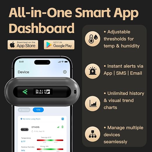 Cellular Temperature Monitor for RV Pet Safety – 4G Remote Temperature, Humidity & Power Outage Monitor for Vacation Home & Server Room | App Controlled | No WiFi | 2 Year Subscription Included | Swiss-Precision Sensor with 30-Second Updates for Faster...