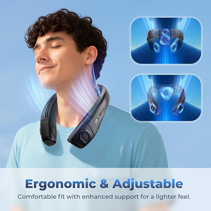Neck Fan Portable Personal Fans, Ergonomic Cold Neck Fan with Cooling Plate, Type-C 8000mAh Rechargeable 3D Airflow Wearable LED Screen 3 Modes Gifts for Men Women Outdoor Travel Indoor