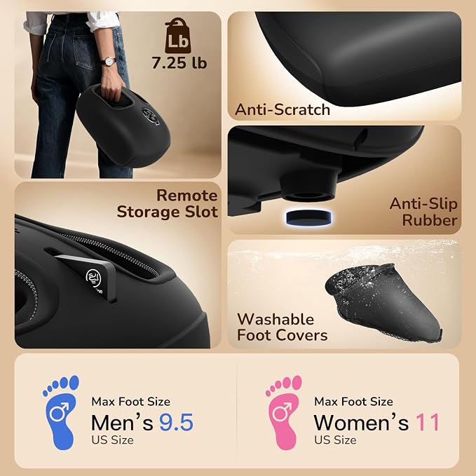 Foot Massager with Heat & Compression for Neuropathy and Tired Feet | Removable liners for easy cleaning, Thoughtful Gift for Family, Friends & Loved Ones