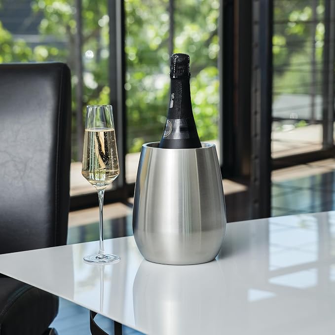 Viski Wine Chiller, Double Walled Insulated Wine Bottle Holder, Single Bottle Wine Chiller, Stainless Steel
