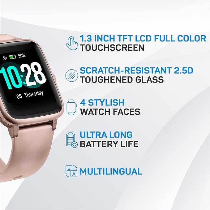 OCTANDRA Move VeryFitPro Smart Watch HR Heart Rate Sleep Monitor IP68 Waterproof Activity Fitness Tracker Step Counter Pedometer Exercise Running Watch Fitness Watches for Men & Women (ID205L) (Pink)