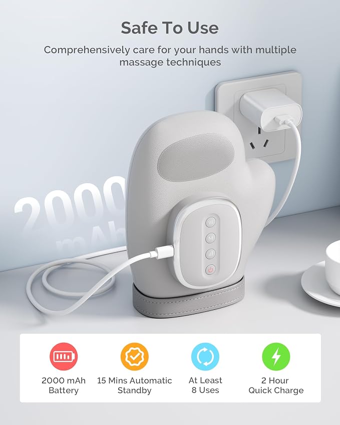 AIRSEE Hand Massager with Heat and Compression for Arthritis Carpal Tunnel Relief, 3 Massage Modes 3 Heating Levels 5 Intensities, Cordless Rechargeable Portable Pain Relief, Gift for Women Men