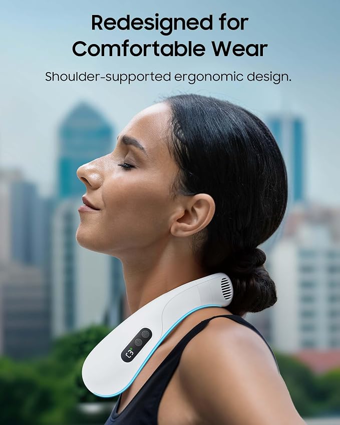HIGO CoolMaster Ultra Neck Fan, Neck Air Conditioner, 2-in-1 Cooling Neck Fan Portable Rechargeable, Wearable Personal Fan, 5500mAh Large Battery, Ergonomic Design, Glacier Gray