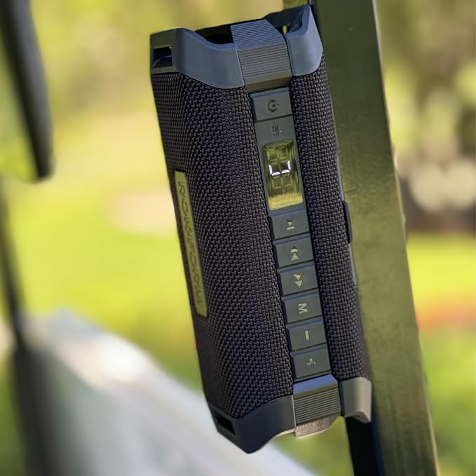 ROKFORM G-ROK Pro, Premium Sound with Bass, Portable Bluetooth Golf Speaker, 24 Hour Battery, Magnetic Hold with 49lb Pull Force, IPX7 Waterproof, LED Display, Unlimited Pairing, Can Charge Phone