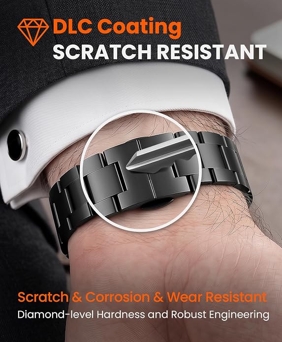 Grade 5 Titanium Band for Apple Watch Ultra 3/2/1 49mm & Series 11/10 46mm, No-Tool Adjustable with Small Links, DLC Anti-Scratch Butterfly Clasp Metal Strap for Men,CRNS03-PRO