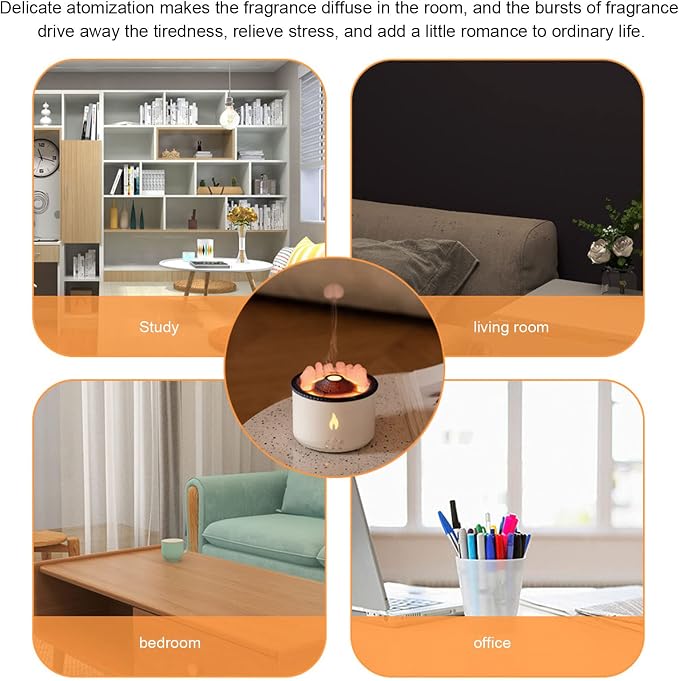 Volcano Diffuser humificador de Aromas Flame Essential Oil Diffuser Bedroom Humidifier with LED Cold Flame Light and Delicate Atomization for Study Living Room Hair Dryers & Accessories