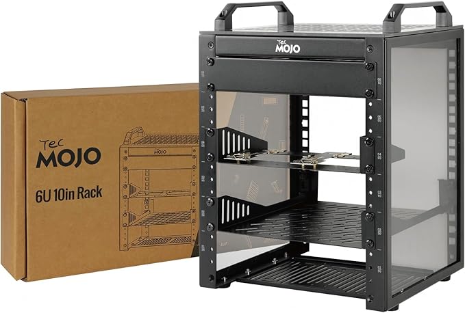 Tecmojo 6U Network Rack, 10 inch Mini Server Rack with 2 Side Translucent Panels & 2 Top Handles, 7.87 inch Deep, for 10 inch IT Equipment & A/V Devices, Black