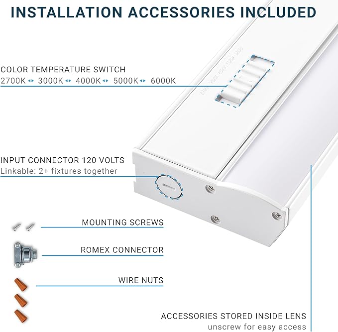 PARMIDA LED Under Cabinet Lighting, Hardwired Installation, 16 Inch, 14W, 5CCT Color Selectable - 2700K/3000K/4000K/5000K/6000K, ETL Listed, 120V, Dimmable, 1000 Lumens, White Finish