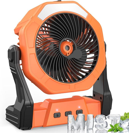Ausic Portable Misting Fan for Outdoor Cooling, [24-90Hrs] Battery Powered Mist Fans with Water Misters & LED Lantern, 8-Inch, 250mL Tank, for Patios, Home, Outside, Camping, Outdoor&Indoor Use