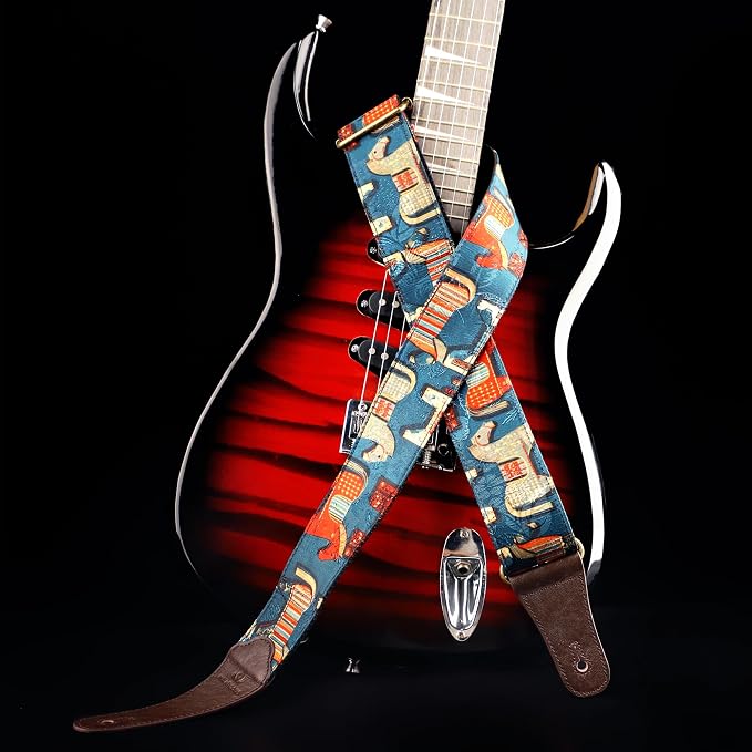 Guitar Strap, 2"Adjustable Straps for Acoustic/Bass/Electric/Classic/Ukulele, Suitable for Boys, Girls, Women, and Men，Includes Guitar Pick,Two End Cowhide Strap Lock,Button (Cartoon Pony)