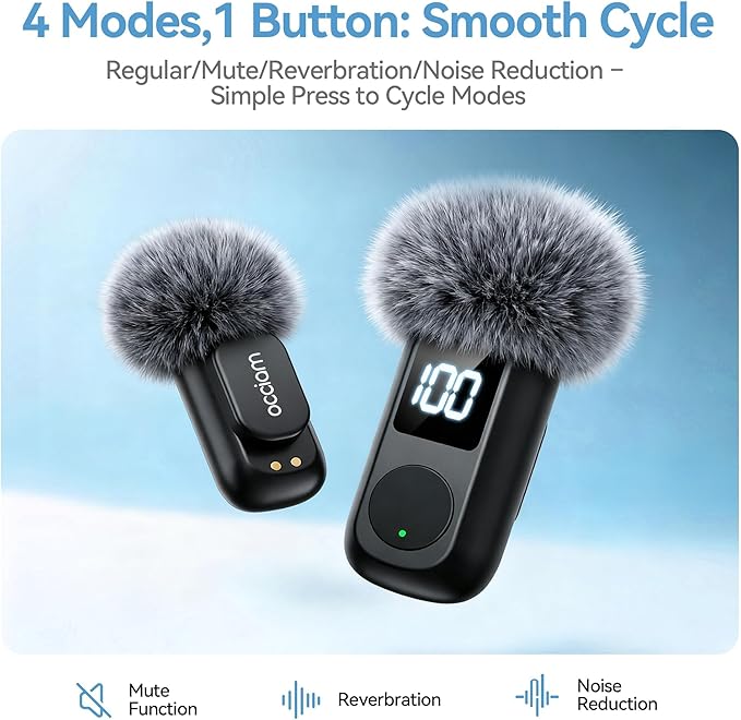 occiam Mini Lavalier Microphone for iPhone & Android Wireless Microphone Noise Reduction Magnetic Mini Lapel Mic with 54H Charging Case for YouTube Podcast Tiktok Vlogging Video Recording Black