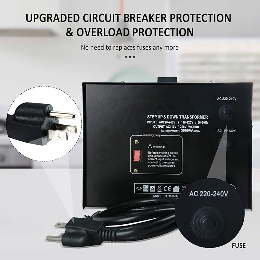 YaeCCC ST-3000 Voltage Transformer Converter Regulator with Voltage Meter - Step Up/Down - 110V/220V - Circuit Breaker Protection