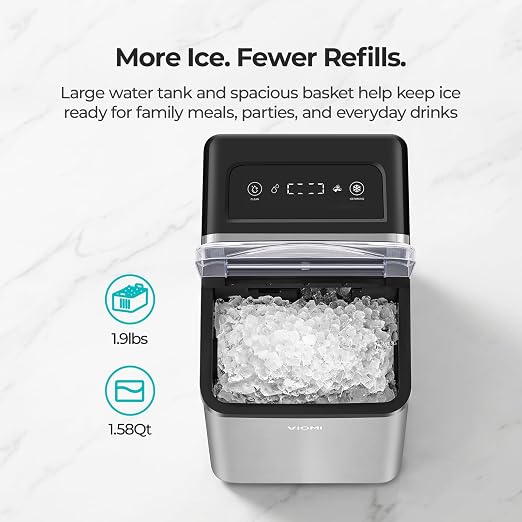 Viomi Nugget Ice Maker Countertop, Chewable Pebble & Pellet Ice Machine with Self-Cleaning Pump, 33.5lbs/24H Crushed Ice for Home, Kitchen, Bar, RV, Party, Outdoor, Stainless Steel