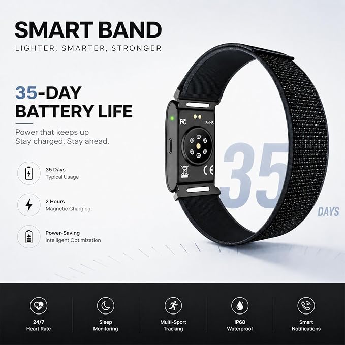 MIDDOW Smart Bracelet for Men Women, Screenless Fitness Tracker, No Subscription, 35-Day Battery Life, 24/7 Activity and Sleep Monitor, Menstrual Cycle Insights, AI Analysis (2 Bands)