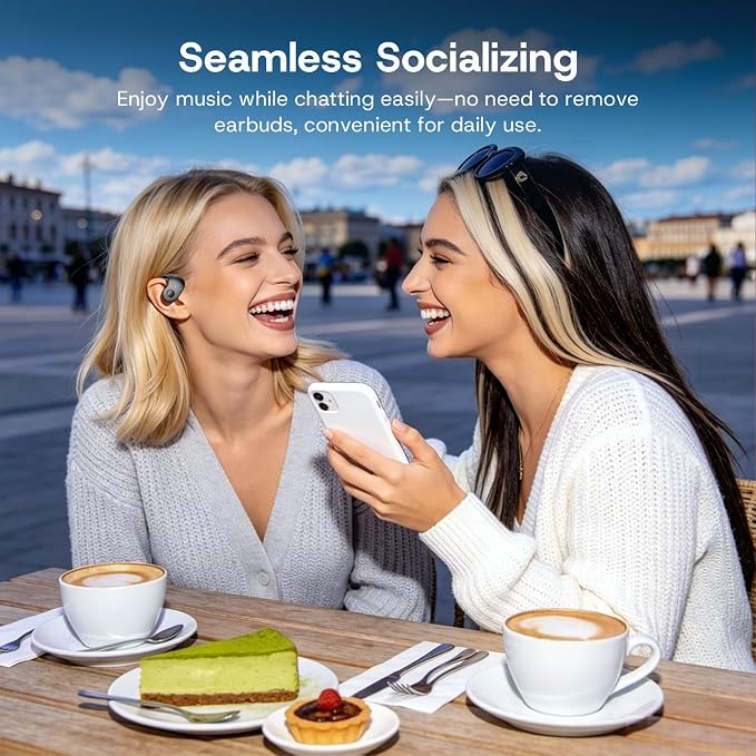Over Open Ear Earbuds Wireless Bluetooth Open Ear Headphones Air Conduction Earbuds that Don't Go in Your Ear with Awareness of Surroundings with Over-Ear Hooks
