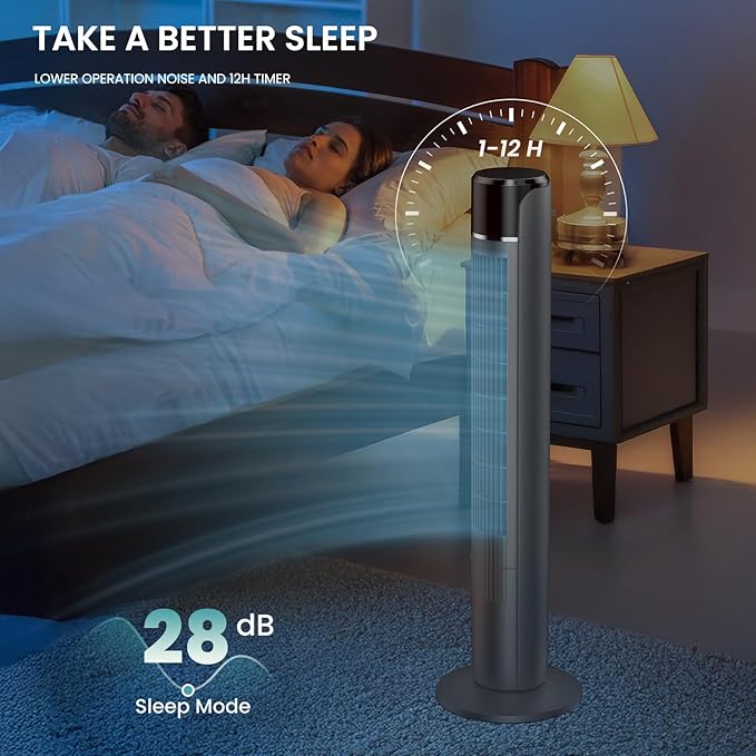 Tower Fan for Bedroom, 36 Inch Bladeless Floor Fan with Remote, 60° Oscillating Electric Standing Fan, 5 Speeds & 4 Modes, 12H Timer, 28dB Quiet, 25ft Airflow for Home, Office, Indoor Use