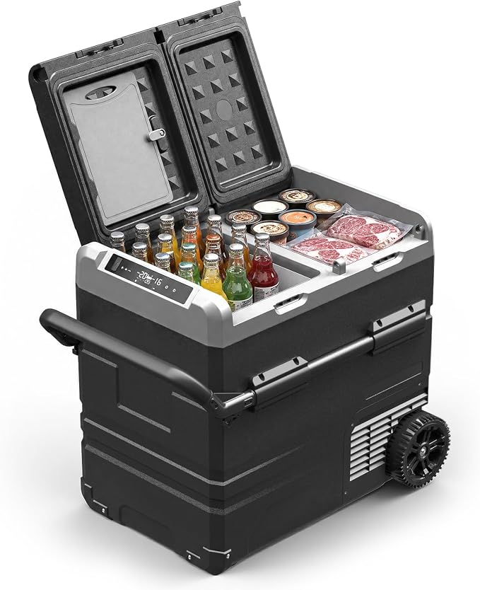 YELLOW JACKET 12 Volt Car Refrigerator 58 Quart, Portable Freezer Dual Zone, -4℉-68℉ Electric Cooler for Camping Road Travel,12/24V DC & 110~240 V AC for Truck RV Home Office