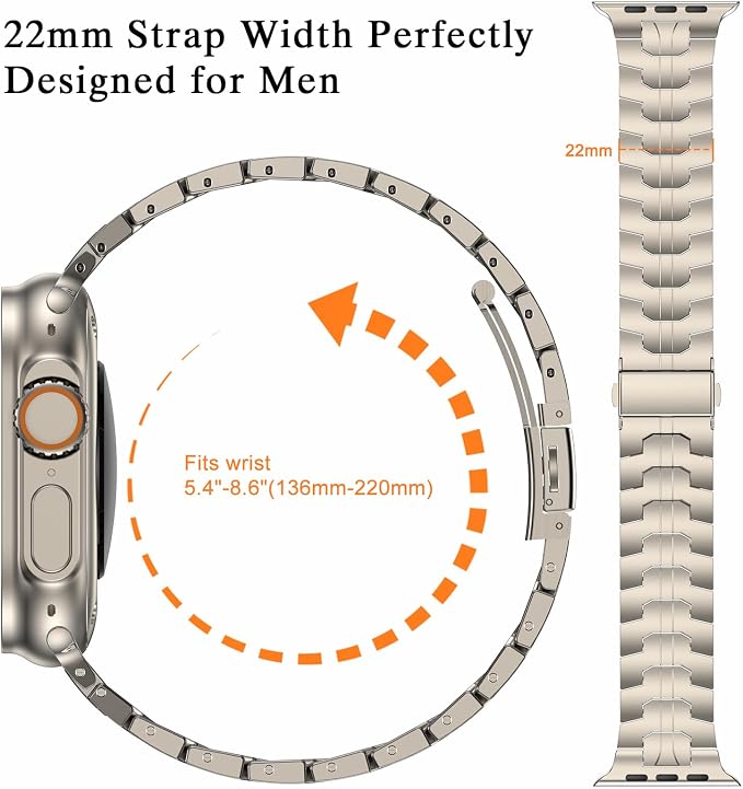 MioHHR Stainless Steel Band Compatible with Apple Watch Band 49mm 46mm 45mm 44mm 42mm(Series 3/2/1), Adjustable Metal Band for Men iWatch Series 10 9 8 7 6 5 4 3 2 1 SE SE2 SE3 Ultra3/2/1, Titanium