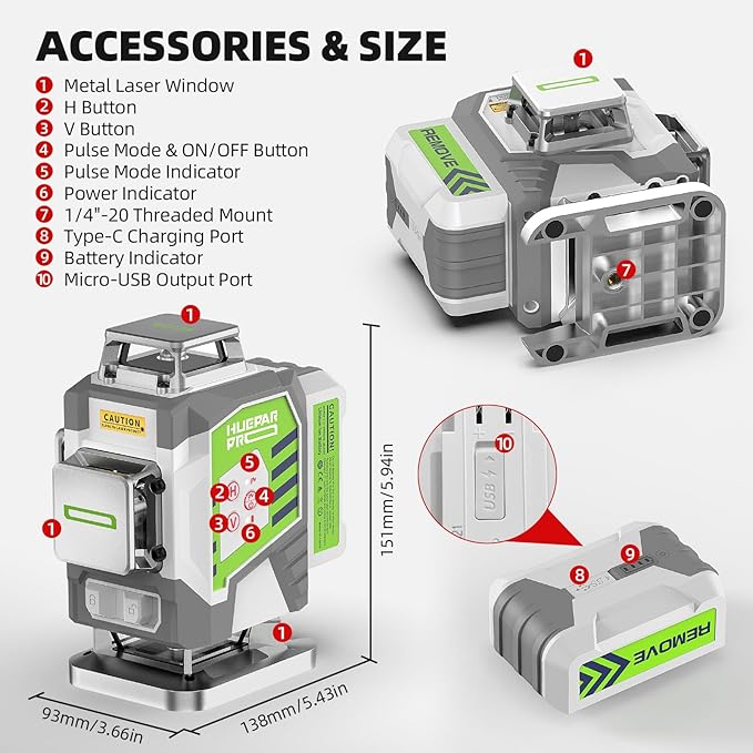 Huepar Pro Laser Level, 16 Lines Self-Leveling 4x360 Red Beam Cross Line Laser Tool, High Accuracy Professional 4D Tiling Floor Laser Level with Rechargeable Li-ion Battery & Hard Carry Case, ZK04CR