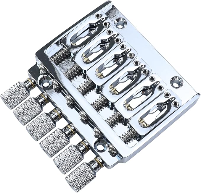 Headless Electric guitar Bridge with Brass Saddles Fixed Bridge for 6 String Headless Electric Guitar Replacement Parts （Chrome）