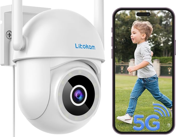 litokam 5MP Security Camera Outdoor, 5G/2.4G WiFi Home Security Camera Outside with Color Night Vision, 360° PTZ Wireless Cam with AI Motion Detection & 2-Way Talk, Support NVR/Alexa