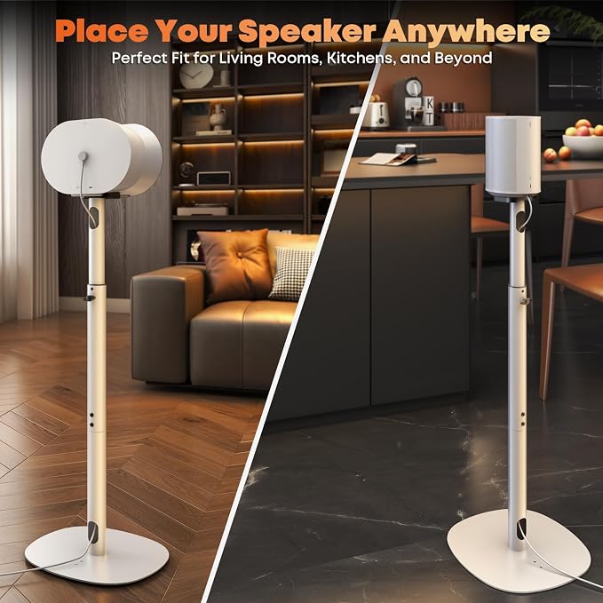 Speaker Stands for Sonos Era 100 SL, Era 100 & Era 300-29.1''–39'' Height Adjustable Floor Stands, Dual-Mount Base Design, Concealed Cable Management, 11 lbs Max Load, Pack of 2, White